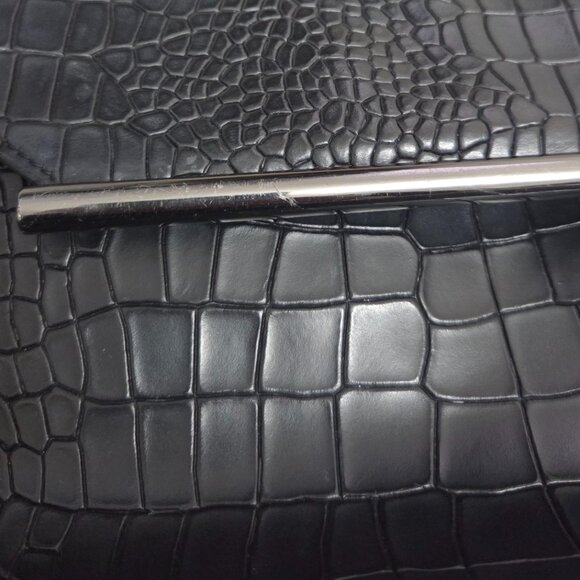 H Halston Women's Black Croc Embossed Backpack Handbag - Picture 9 of 12